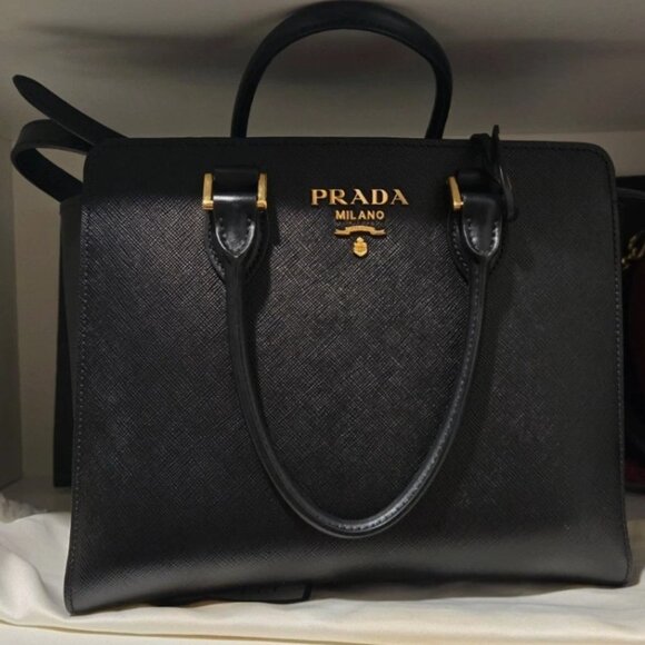 Prada Saffiano Borsa Black Leather Shoulder Tote Handbag & Prada Dustbag! - Picture 6 of 11
